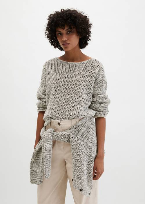 Ajour-Pullover loose Offwhite in Frontalansicht