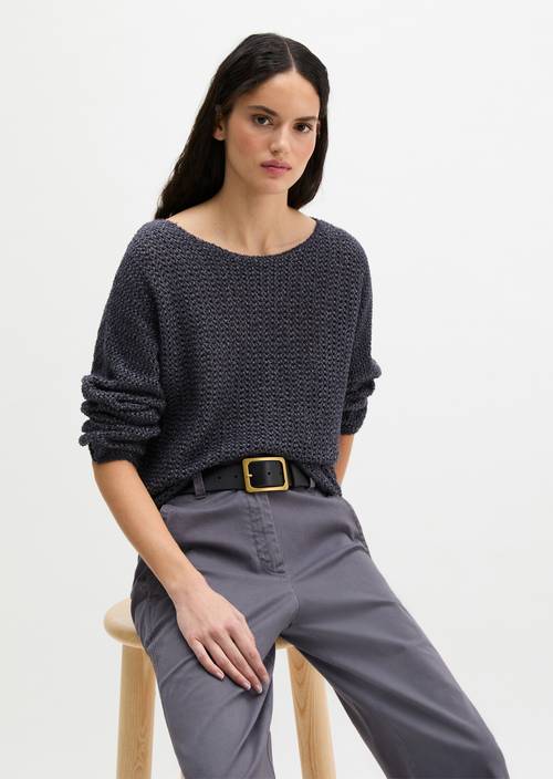 Ajour-Pullover loose Dark Blue in Frontalansicht