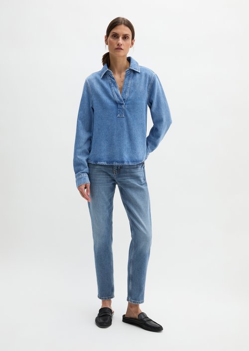 Relaxed tunic denim blouse — Medium Blue