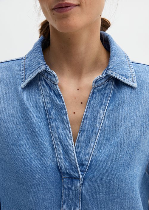 Relaxed tunic denim blouse — Medium Blue