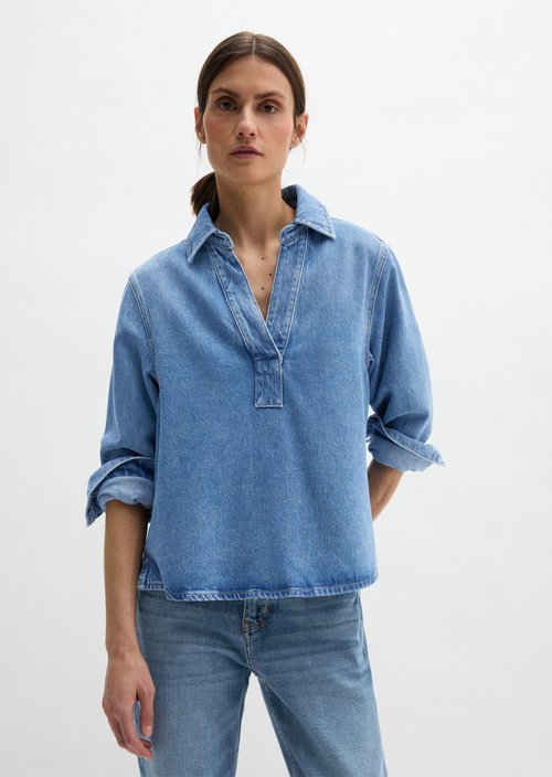 Relaxed tunic denim blouse — Medium Blue