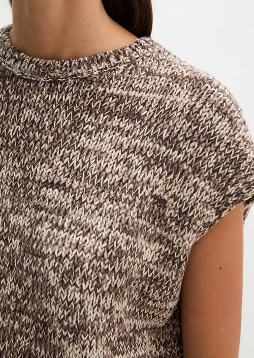 Oversized gebreide trui zonder mouwen Medium Brown in detailaanzicht