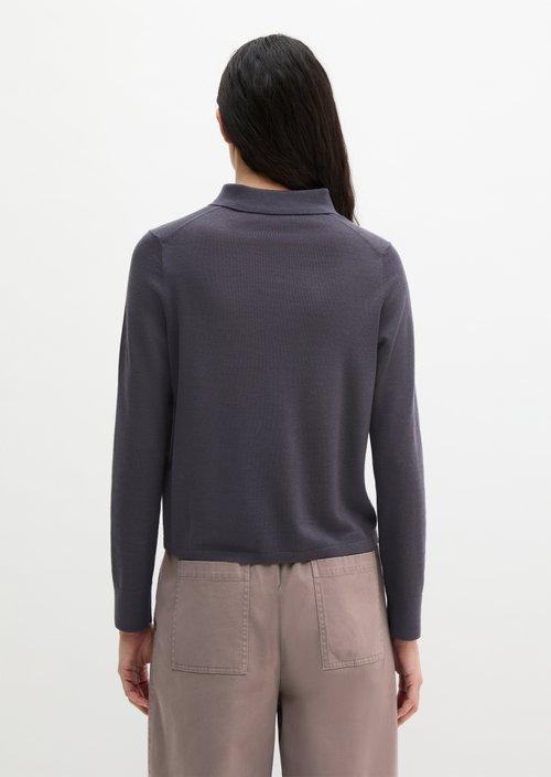 Regular fine knit polo shirt — Blue Graphite