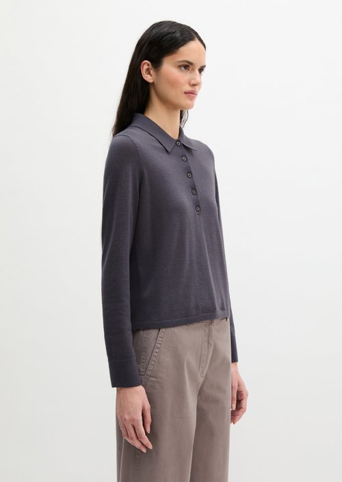 Regular fine knit polo shirt — Blue Graphite