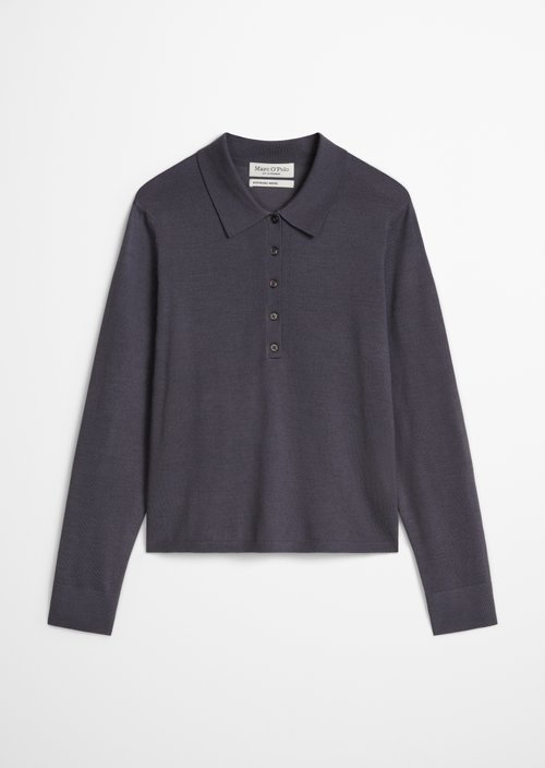Regular fine knit polo shirt — Blue Graphite
