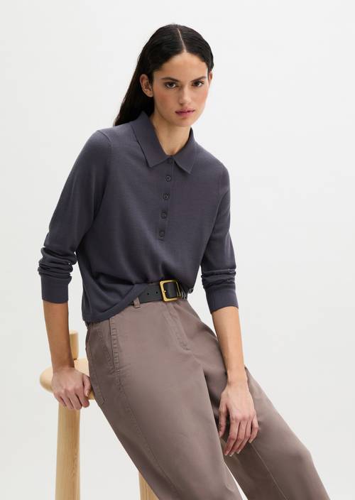 Feinstrick-Poloshirt regular Blue Graphite in Frontalansicht