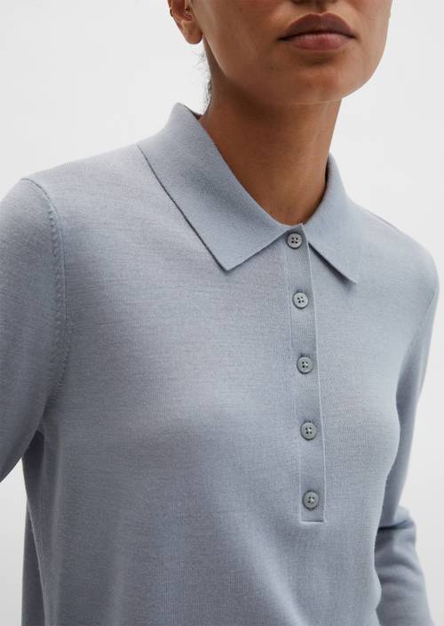 Feinstrick-Poloshirt regular Grey Horizon in Detailansicht