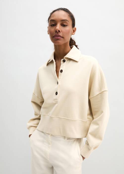 Polo-Sweatshirt oversize Linen Beige in Frontalansicht