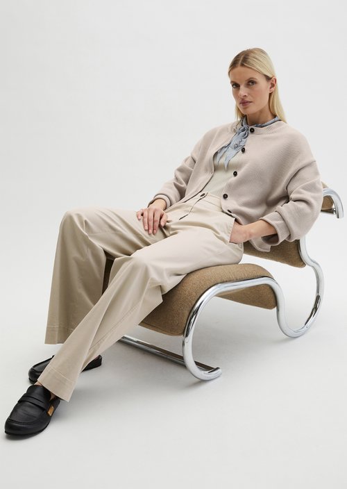 Marc O'Polo DfC V-hals vest oversized, Dames, beige, M, 100% Katoen