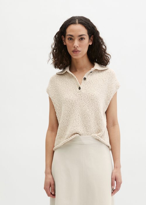 Sleeveless polo sweater loose — Grey Silk