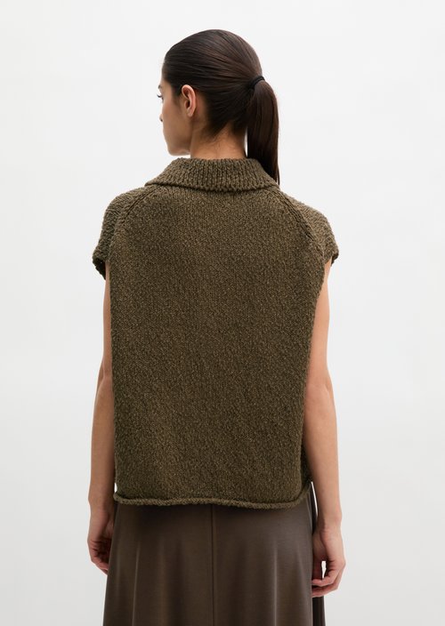 Sleeveless polo sweater loose — Burnt Coffee Melange