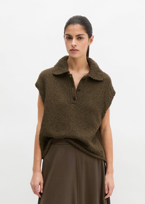 Sleeveless polo sweater loose — Burnt Coffee Melange