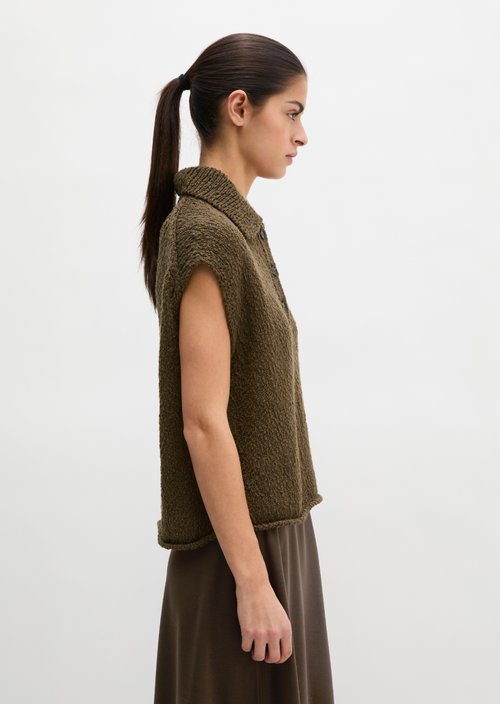 Sleeveless polo sweater loose — Burnt Coffee Melange