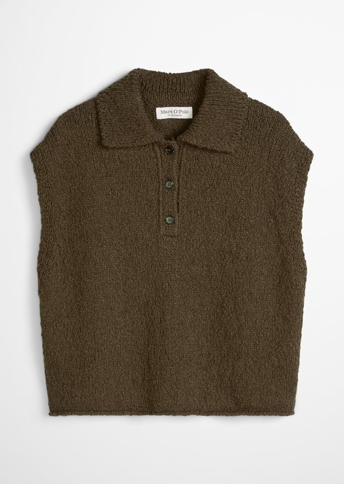 Sleeveless polo sweater loose — Burnt Coffee Melange