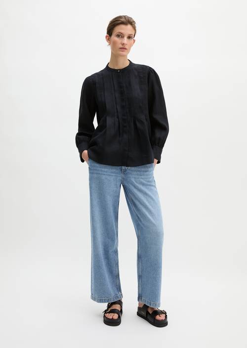 Lniana bluzka w kształcie litery A Deep Night Blue w widoku z przodu