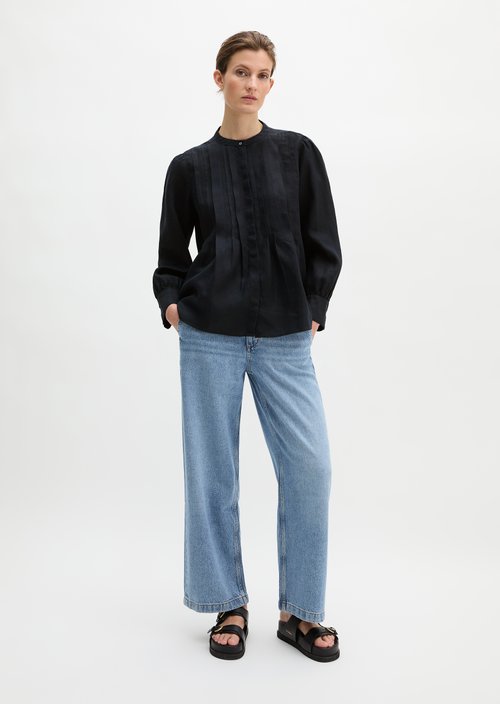 Linen blouse A-shape — Deep Night Blue