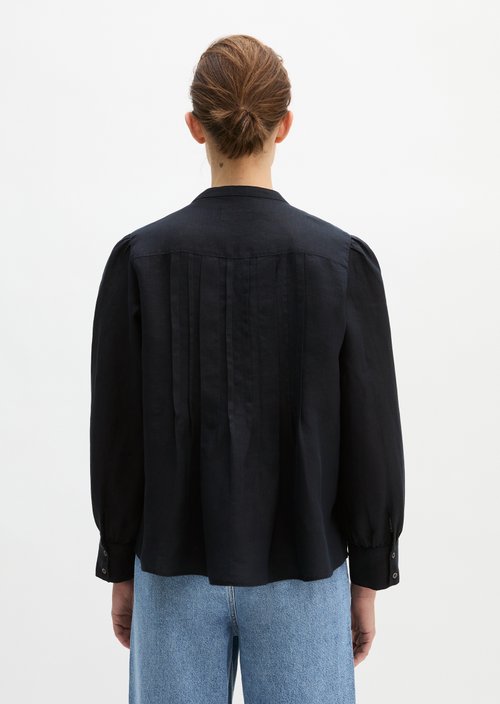 Linen blouse A-shape — Deep Night Blue