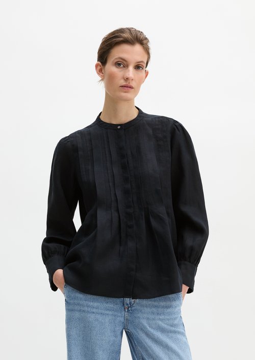 Linen blouse A-shape — Deep Night Blue