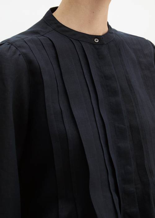 Lniana bluzka w kształcie litery A Deep Night Blue w widoku szczegółowym