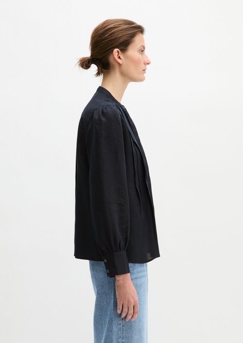 Linen blouse A-shape — Deep Night Blue