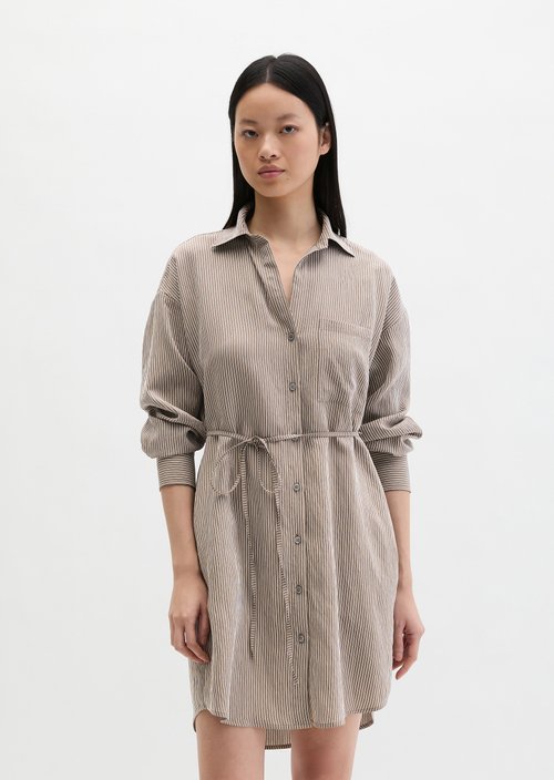 Regular striped crinkle blouse dress — Medium Brown