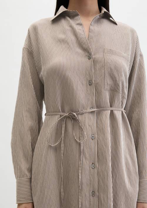 Regular gestreepte gerimpelde blousejurk Medium Brown in detailaanzicht