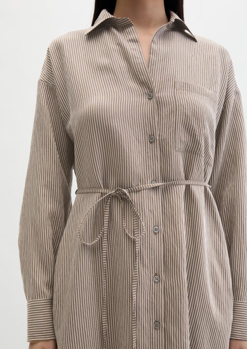 Regular striped crinkle blouse dress — Medium Brown