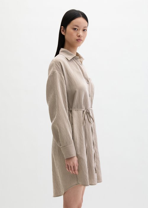 Regular striped crinkle blouse dress — Medium Brown