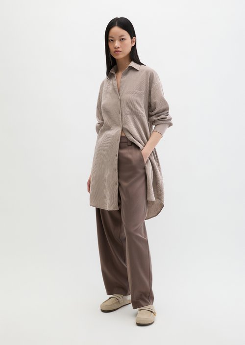 Regular striped crinkle blouse dress — Medium Brown