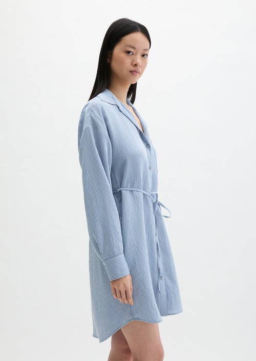 Regular striped crinkle blouse dress — Medium Blue