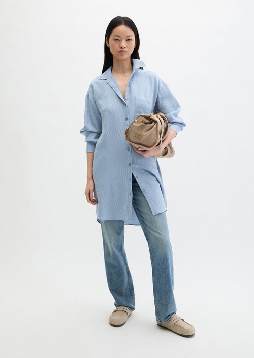 Regular striped crinkle blouse dress — Medium Blue