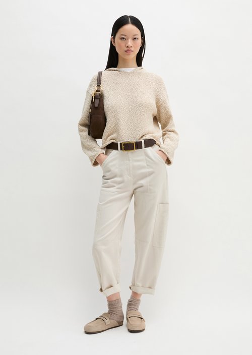 Loose cropped knitted hoodie — Grey Silk