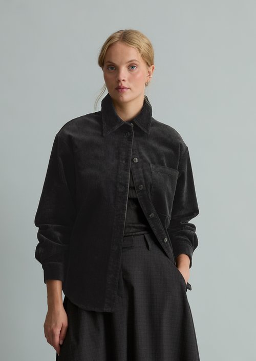 Relaxed-Fit Cord Blouse — Black