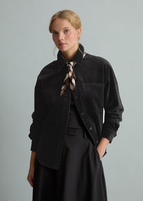 Relaxed-Fit Cord Blouse — Black