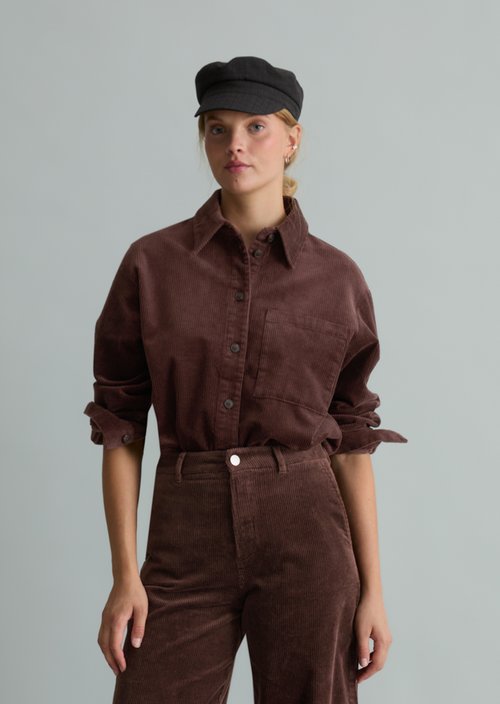 Relaxed-Fit Cord Blouse — Espresso Brown