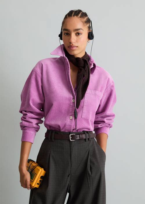 Relaxed corduroyblouse Smoky Grape in vooraanzicht