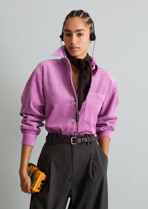 Relaxed-Fit Cord Blouse — Smoky Grape