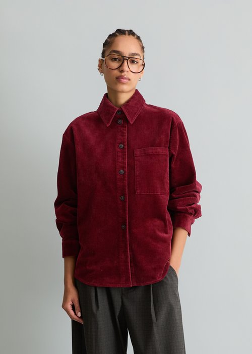 Relaxed-Fit Cord Blouse — Deep Burgundy