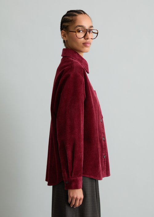 Relaxed-Fit Cord Blouse — Deep Burgundy