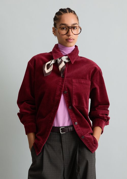 Relaxed-Fit Cord Blouse — Deep Burgundy