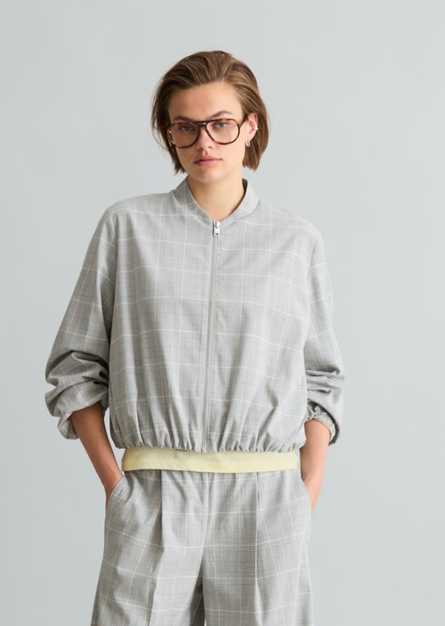 Checkered Bubble Blouson, Regular Fit — Light Grey
