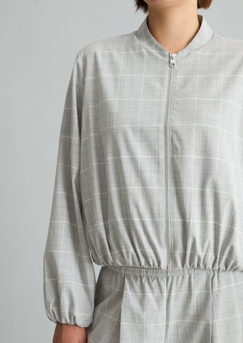 Checkered Bubble Blouson, Regular Fit — Light Grey