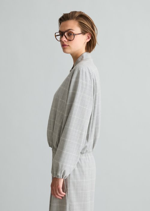 Checkered Bubble Blouson, Regular Fit — Light Grey