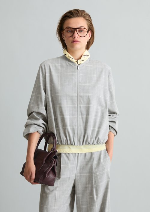 Checkered Bubble Blouson, Regular Fit — Light Grey