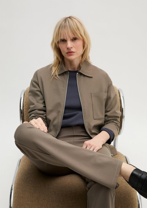 Jersey zip jacket loose — Chalky Brown