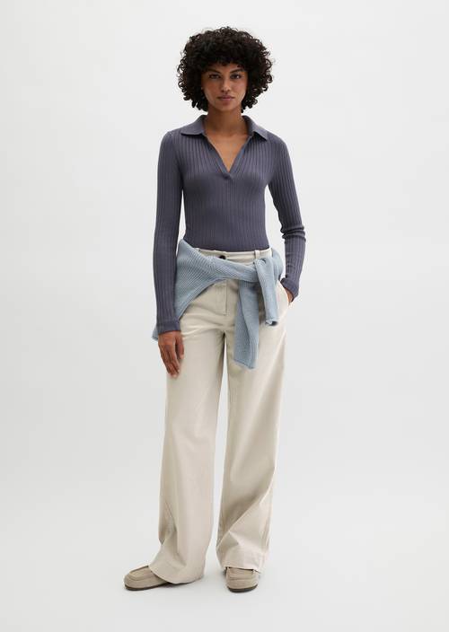 Polo a coste slim Blue Graphite in vista frontale