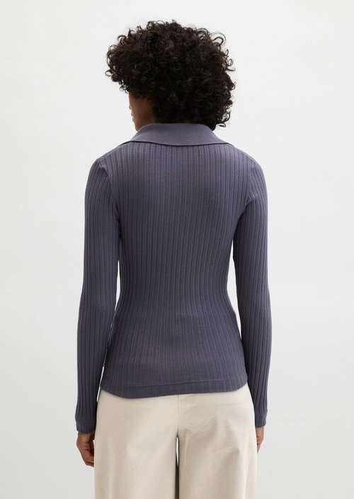 Ribbed polo shirt slim — Blue Graphite