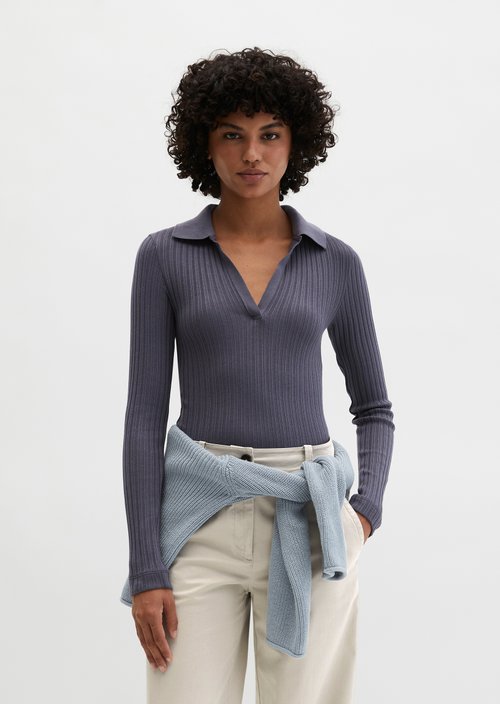 Ribbed polo shirt slim — Blue Graphite