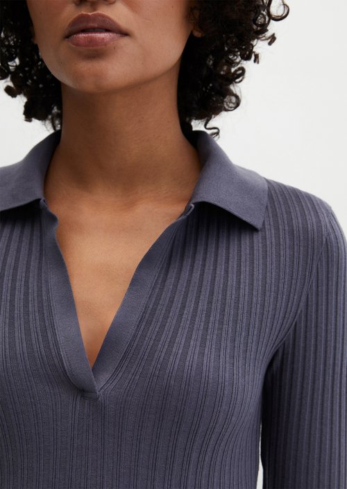 Ribbed polo shirt slim — Blue Graphite