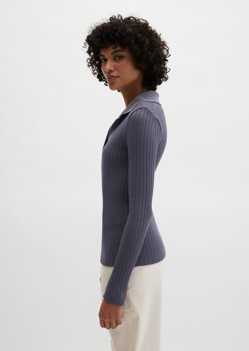 Ribbed polo shirt slim — Blue Graphite